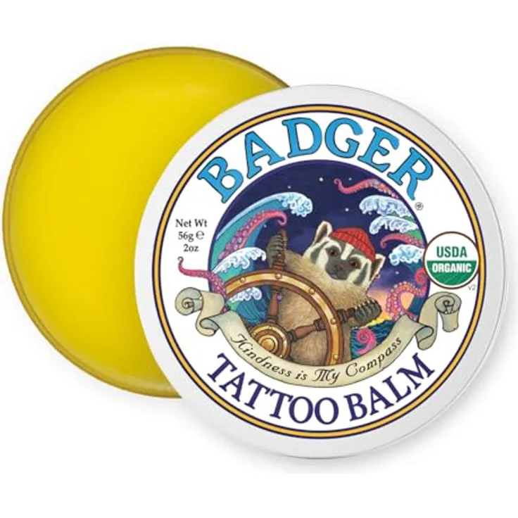 Badger Tattoo Balm, Pflegebalsam für Tattoos mit Kokosnussöl und Tamanu-Öl, feuchtigkeitsspendend und mit ätherischen Ölen, 720312