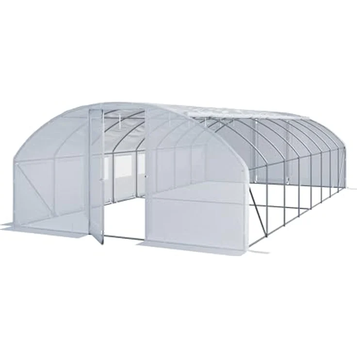 TOOLPORT Foliengewächshaus 4x8m Premium, schwenkbare Türkonstruktion, PE-Plane 180 g/m², weiß transparent, wind- und wetterfest, reißfeste Plane, hohe Stabilität – Bild 1