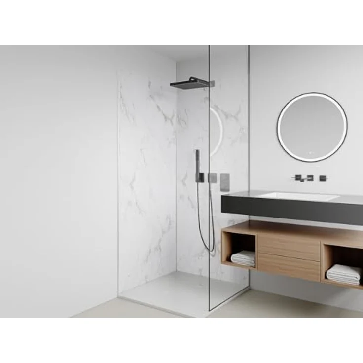 Vente-unique Wandpaneele für Dusche Eneko, 2er-Set in Weiß, Marmor-Optik, 90 x 210 cm – Bild 5