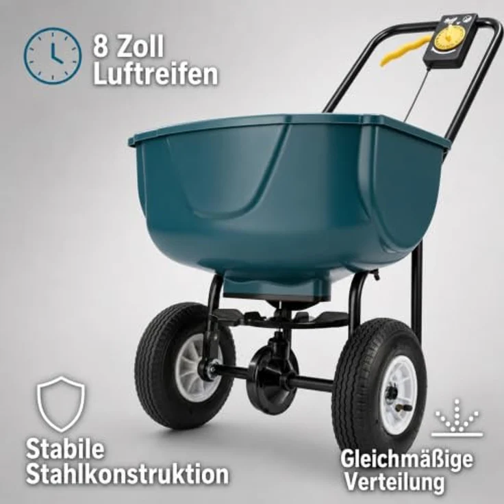Westfalia Werkzeug Streuwagen, 27 l Streugerät mit Mengen-Dosier-Regler und rasenschonender Luftbereifung, grün/schwarz – Bild 6