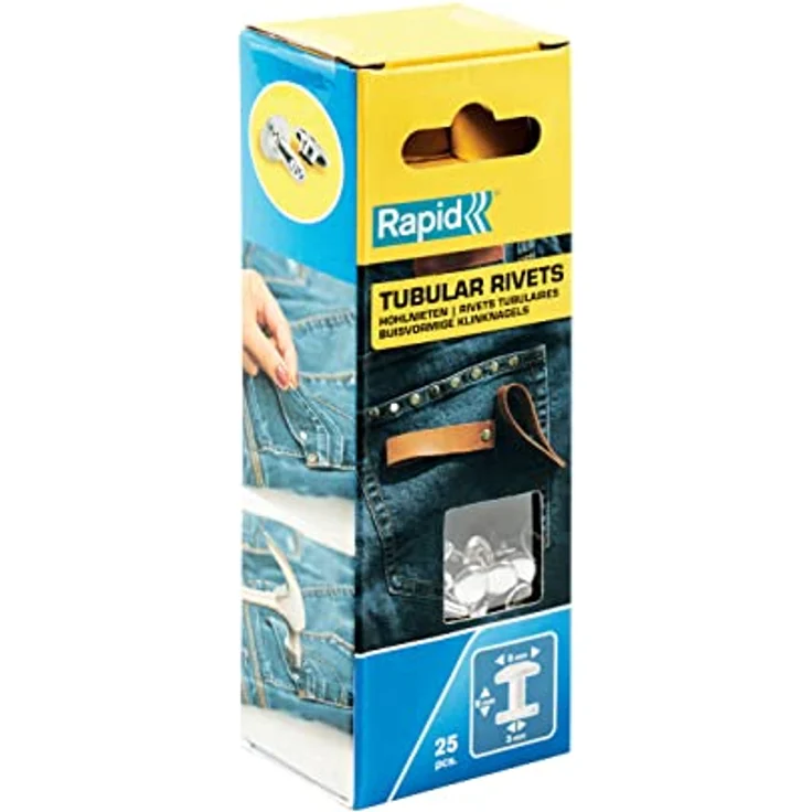 Rapid Hohlniete, zweiteilige Hohlniete aus hochwertigem Stahl, 8 x 3 x 9 mm, 25 Stück mit Einschlagwerkzeug – Bild 2