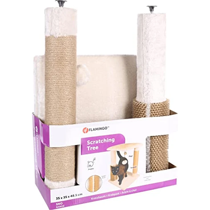 Flamingo Kratzbaum UNA, kompakt und stilvoll in Creme/Natur, mit Sisal-Kratzsäule und gemütlicher Liegefläche für Katzen – Bild 2