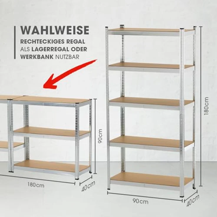 EASYmaxx Schwerlastregal 2er-Set 180x90x40 cm, 2-tlg., Lagerregal mit 10 verstellbaren Ablagen, weiß – Bild 2