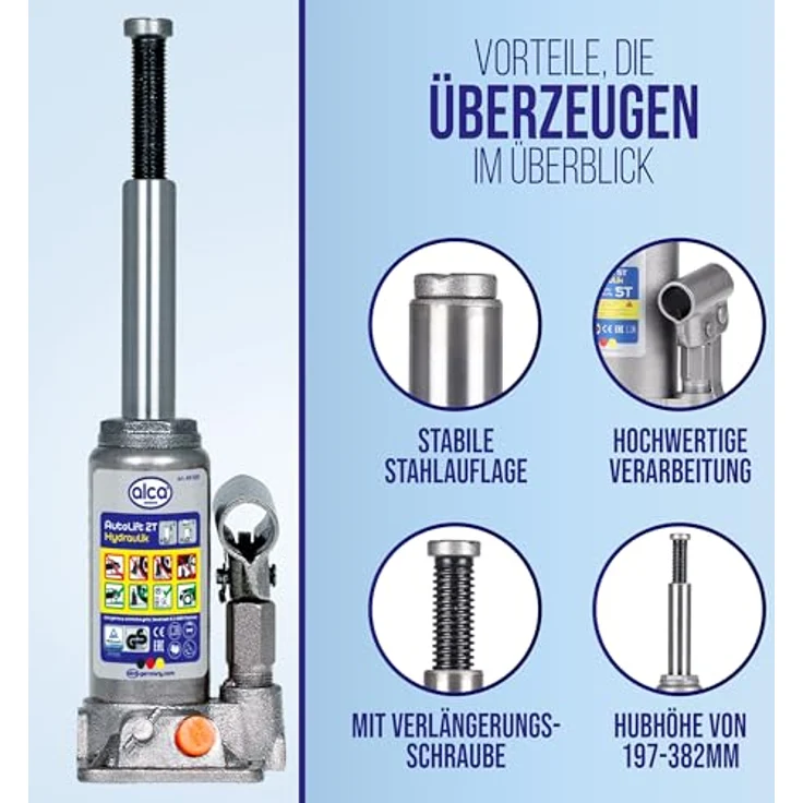 alca® Hydraulischer Unterstellheber 2t im Koffer – Hubhöhe 158–308 mm, Stempelwagenheber nachfüllbar, silber – Bild 5