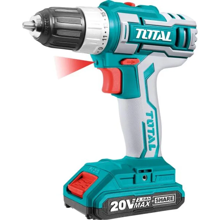 Total TDLI2002, Akku-Bohrschrauber 20V Li-Ion, 2000mAh, kompakt und ergonomisch für industrielle Anwendungen