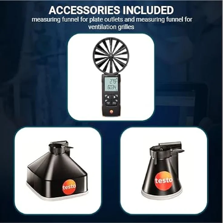 Testo 417-1 Anemometer, Flügelrad-Messgerät für Luftgeschwindigkeiten von 0.3 bis 20 m/s, inkl. 2 Messtrichtern – Bild 7