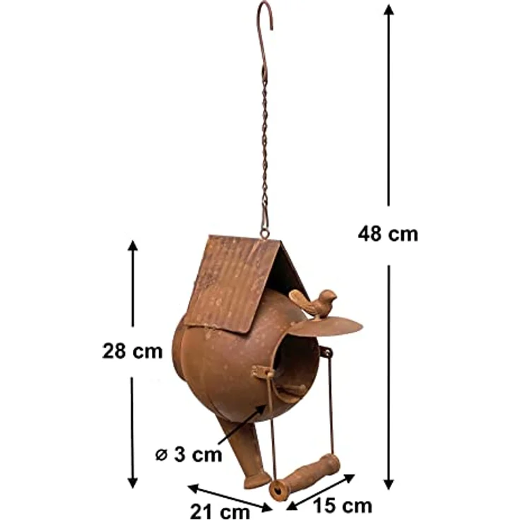 DanDiBo Vogelhaus zum Aufhängen Edelrost Deko Rost Gießkanne Wetterfest 96422 Nistkasten Futterstation für Vögel Shabby mit Kette hängend Metallkanne Kanne Balkon – Bild 2