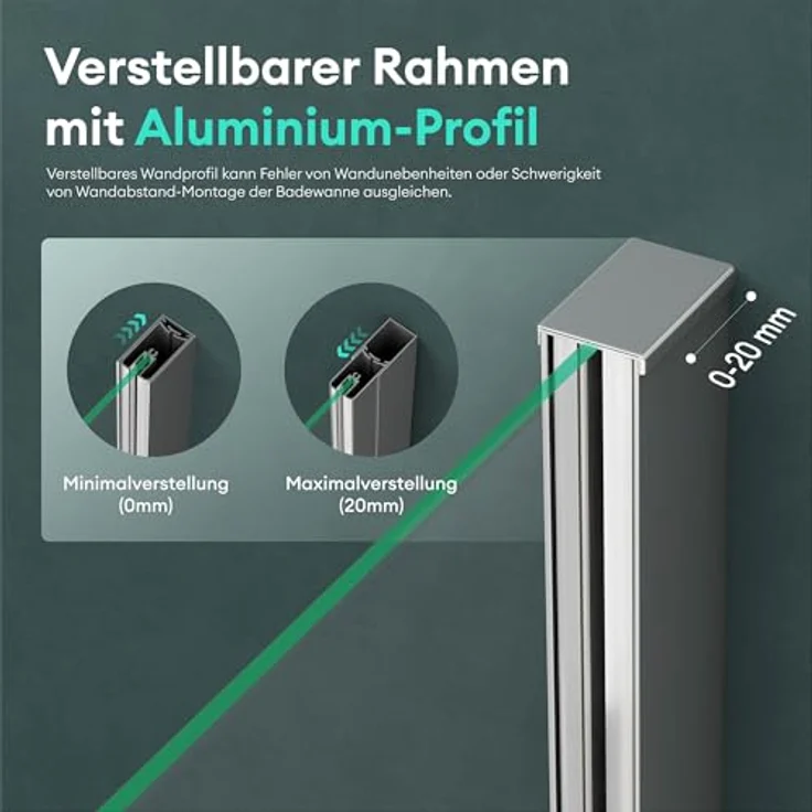 Mai&Mai Duschwand für Badewanne Badewannenfaltwand 6mm Sicherheitsglas mit NANO-Versiegelung, Wandanschlag links, BTH: 70x120x140cm – Bild 5