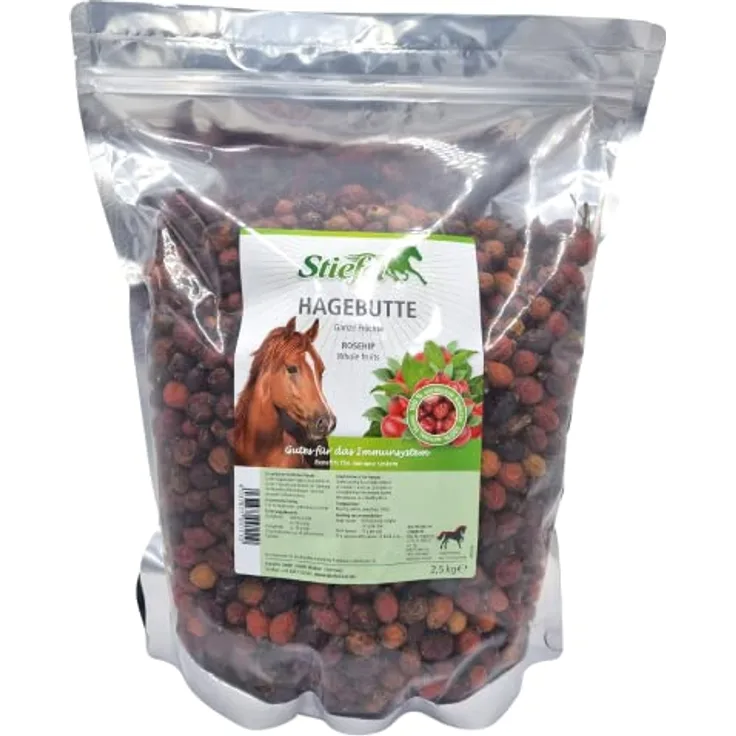 Stiefel Hagebutten für Pferde, 100% naturbelassene Hagebutten, hoher Vitamin C- Gehalt, zur Stärkung des Immunsystems, ges&es Leckerli zur Belohnung, ideal für alle Pferde, 2,5kg