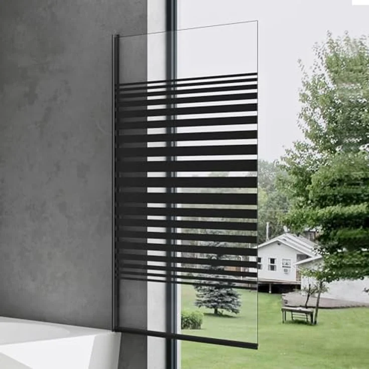 doporro Badewannenfaltwand Badewannenaufsatz Cortona201 Duschwand, Einscheibensicherheitsglas, Milchglasstreifen, schwarz – Bild 4