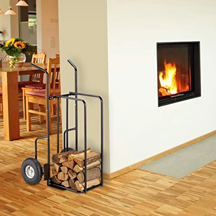 Relaxdays XL Kaminholzwagen Metall, Brennholzkarre bis 200 kg mit 2 großen Luftreifen, schwarz – Bild 5