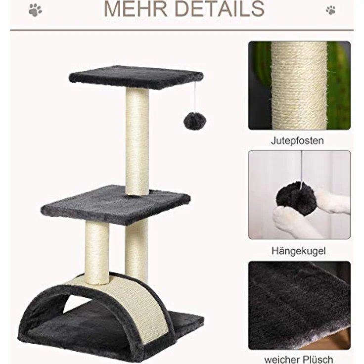 PawHut Kratzbaum mit Kratzbrett Katzenbaum Kletterbaum für Katzen E1 MDF Sisal Plüsch Dunkelgrau 40 x 35 x 72 cm - Preisvergleich – Bild 5