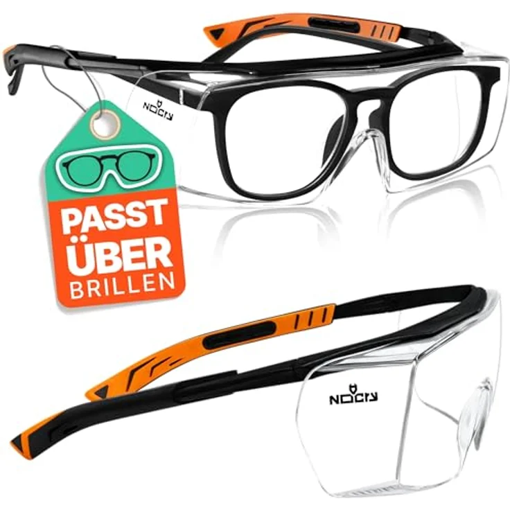 NoCry Sicherheits-Überbrille mit kratzbeständigen Gläsern, Seitenschutz, verstellbaren Bügeln, 400 UV-Schutz, schwarz-oranger Rahmen, EN166/EN170/EN172/EN175 zertifiziert – Bild 1