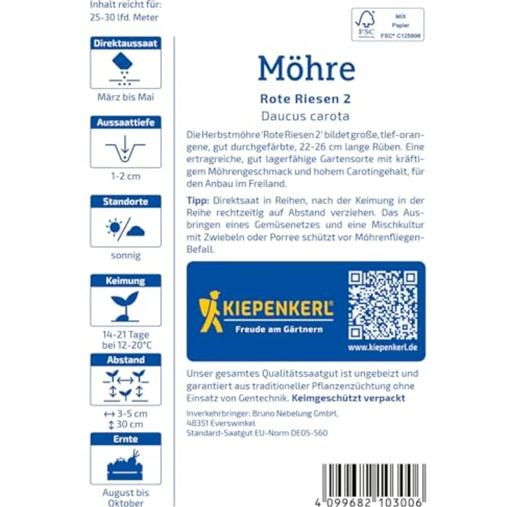 Kiepenkerl Möhren Rote Riesen 2 Zoll, Halbstumpfe rote Möhre mit optimaler Lagerfähigkeit – Bild 2
