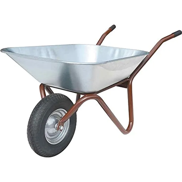 Müba Bauschiebkarre 85 L, Bau-Schubkarre mit verzinkter Mulde und Nylonrad, Tragkraft 200 kg, braun lackiert