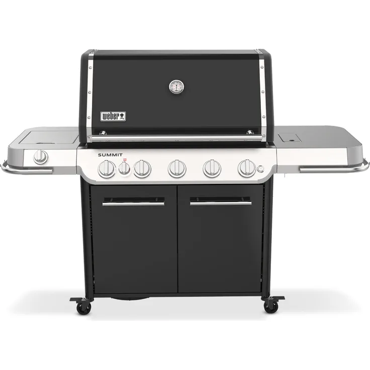 Weber Summit FS38E Gasgrill, Schwarz, mit Oberhitze Sear Zone, integriertem Drehspieß, Edelstahl-Räucherbox und Seitenbrenner