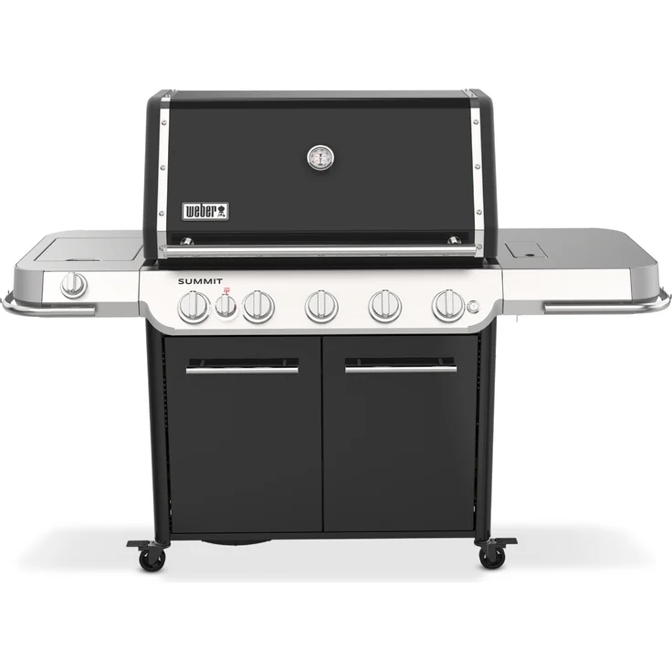 Weber Summit FS38E Gasgrill, Schwarz, mit Oberhitze Sear Zone, integriertem Drehspieß, Edelstahl-Räucherbox und Seitenbrenner