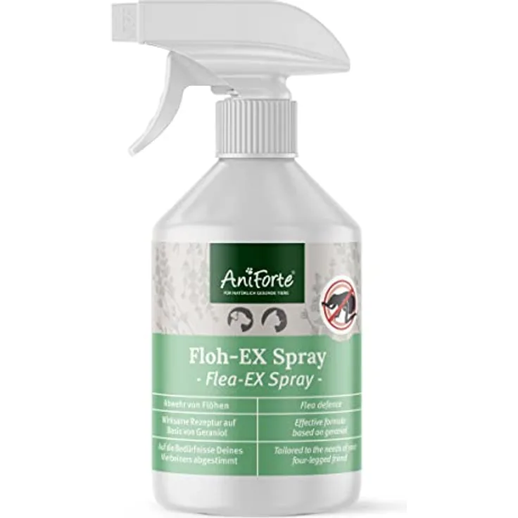 AniForte Flohspray für Hunde & Katzen 250 ml - Floh-Ex Spray zur Abwehr gegen Flöhe, Flohmittel bei Parasiten & Flohbefall, Antiflohmittel mit Geraniol & natürlichen Ölen