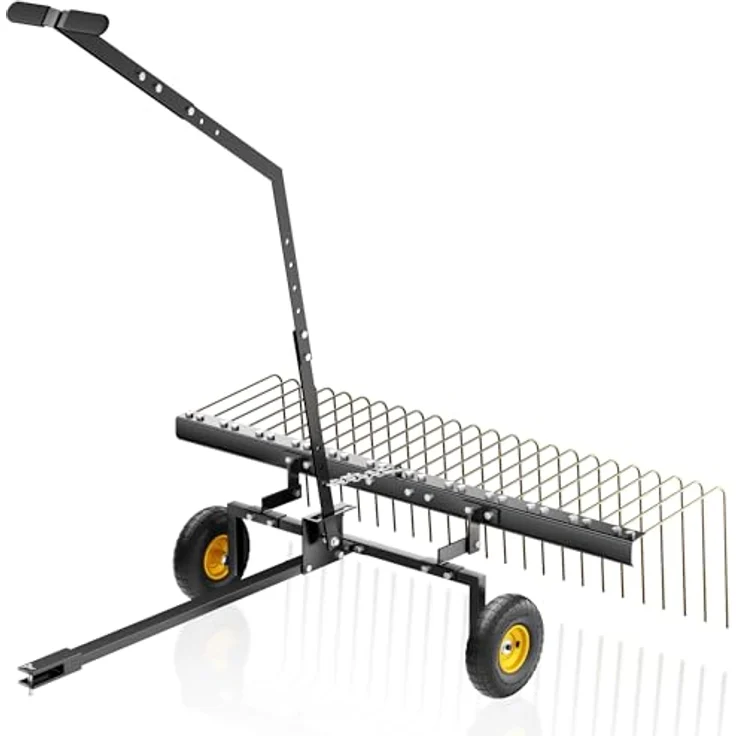 Wiltec Rasentraktor Rechen mit 148 cm Arbeitsbreite, Rasenlüfter und Vertikutierer, für Aufsitzmäher, ATV und UTV, schwarz – Bild 1