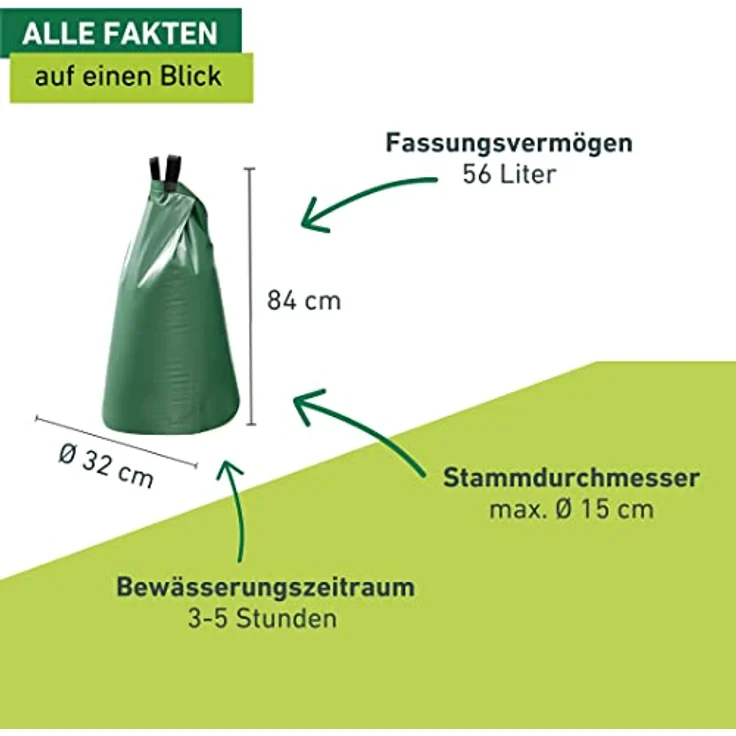 Windhager Baumbewässerungsbeutel, Baumbeutel, Bewässerungssack, Bewässerungsbeutel für Bäume, automatische System-Tropftaschen, 56 Liter, 07188 – Bild 4
