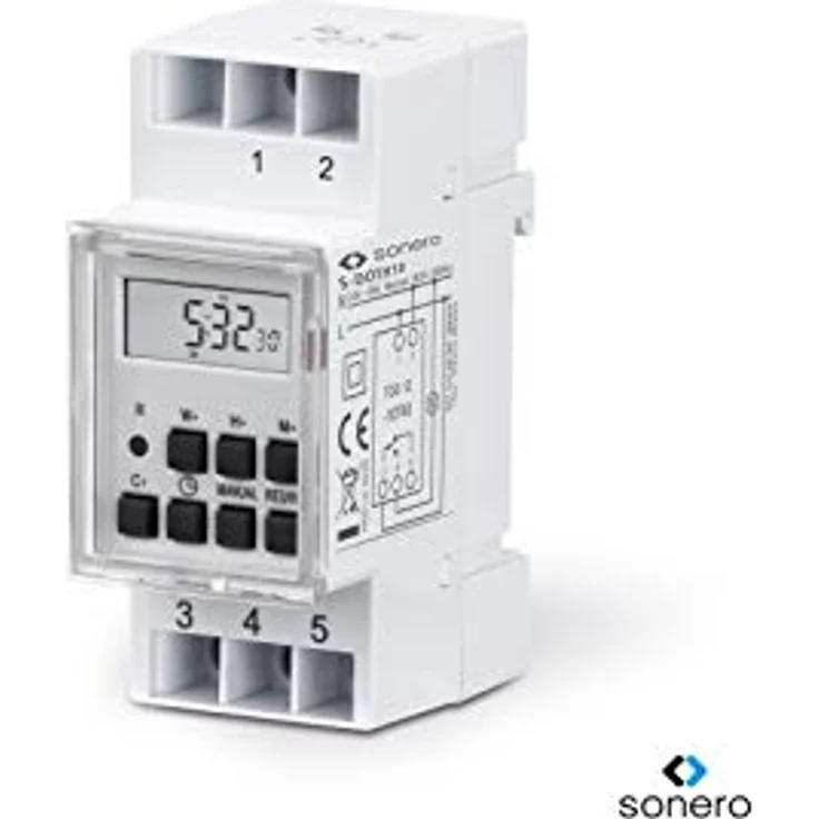sonero Digitale Zeitschaltuhr für Hutschienen/Schalttafel Einbau, 3600W, LCD-Display, 10 Schaltprogramme (Wochen-, Tages- und Minutenprogramm), 12/24h Timer, IP20, weiß – Bild 3