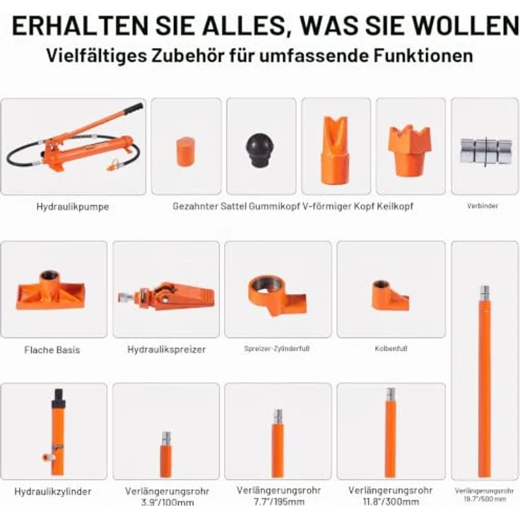 VEVOR Hydraulischer Wagenheber Luftpumpe 10 t, Lufthydraulischer Heber mit 135 mm Hub in Rot, inkl. 100/195/300/500 mm Verlängerungsstange, elektrostatisches Pulversprühen für Autoreparatur – Bild 4