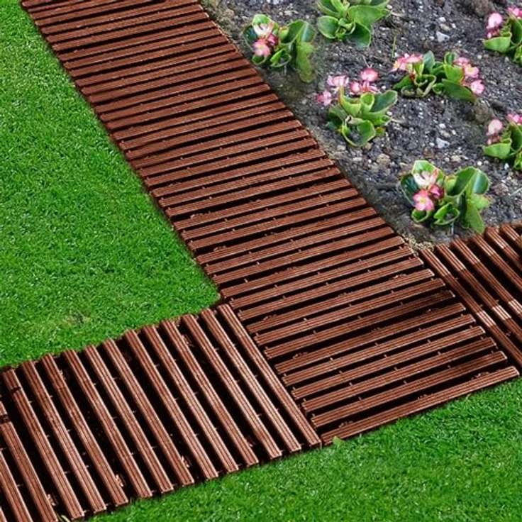 HTI-Living Rollweg Nessa, 393 cm Rasenkante aus witterungsbeständigem Kunststoff in Holzbohlenoptik, einfach verlegbar in 16 Einzelteilen – Bild 2