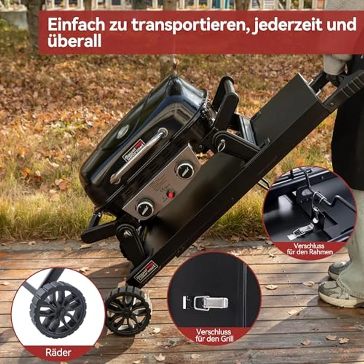 Royal Gourmet Grilltisch Klappbar Grillwagen für Gasgrill, Outdoor Grillständer für Tischgrill, Faltbarer Rollwagen mit Haken, Klapptisch zum Gasgrill GT2005-G Schwarz – Bild 6