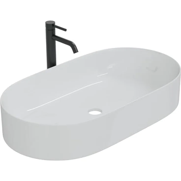 HAGO Aufsatzwaschbecken Keramik 60x38cm oval weiß schmaler Rand kratzfest Waschschale Becken – Bild 2