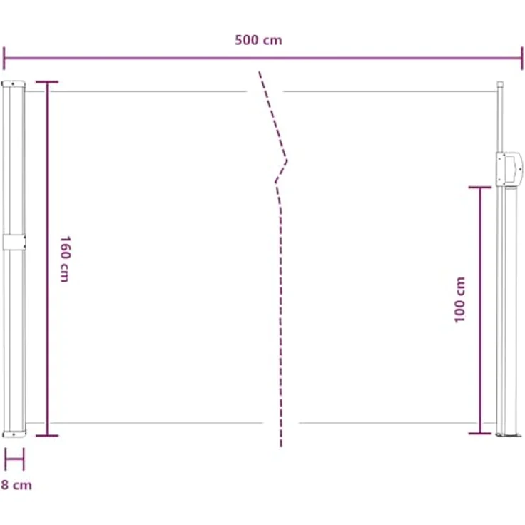 vidaXL Seitenmarkise, einziehbar, grau, 500 x 160 cm, wasserdicht, UV-Schutz, modern, ideal für Balkon und Garten – Bild 3