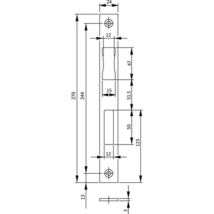 BKS Schließblech B 9000 1045, 270x24 mm, flach eckig, Edelstahl rostfrei, universal