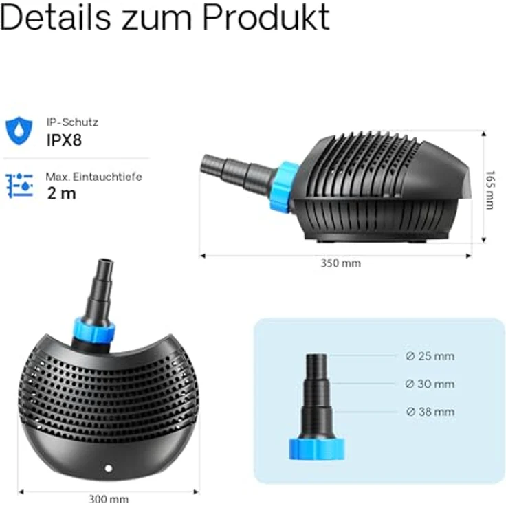 SunSun CTF-3800 SuperECO Teichpumpe 3600 l/h / 20 W, energiesparende Filterpumpe, Bachlaufpumpe für Koiteiche, Umwälzpumpe, Gartenteichpumpe – Bild 4