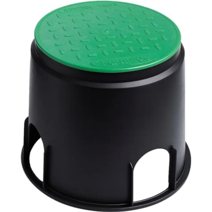 KERRY Ventilbox Bodeneinbaudose Rund Größe M, schwarz mit grasgrünem Deckel, 150 kg belastbar, robust und langlebig aus Palaplast Kunststoff