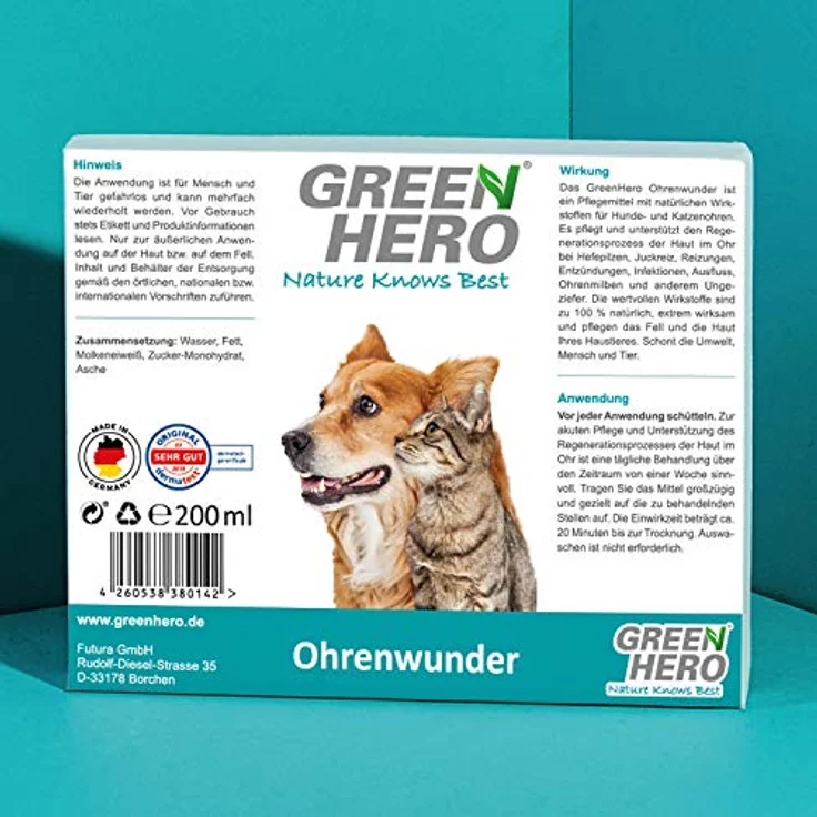 Green Hero Ohrenwunder pflegt das Ohr und unterstützt den Regenerationsprozess bei Ohrmilben Juckreiz Entzündungen Infektionen Läusen für Hund und Katze 200ml – Bild 5
