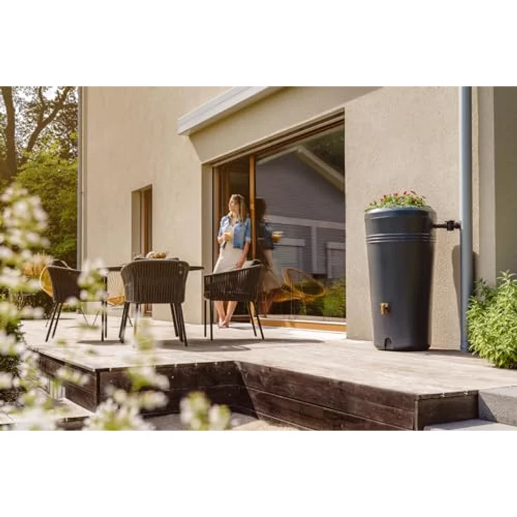 4rain Azura 2in1 Regenspeicher Regentonne 230 Liter Graphite Grey inkl. Pflanzschale, UV-stabil und witterungsbeständig – Bild 4