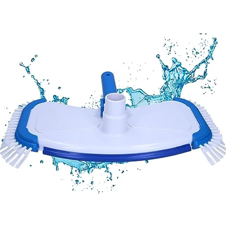 Amapool Pool-Bodensauger Deluxe mit acht unteren und zusätzlich Vier seitlichen Borsten I extra schwere Ausführung I Poolbürste mit Clip-On-Anschluss I Anschluss für Poolschlauch Ø 32/38 mm