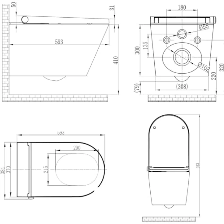 Bernstein Dusch-WC Basic 1102, spülrandlos, Edelstahl-Duscharm, Soft-Close, antibakterielle Düse, Weiß – Bild 2