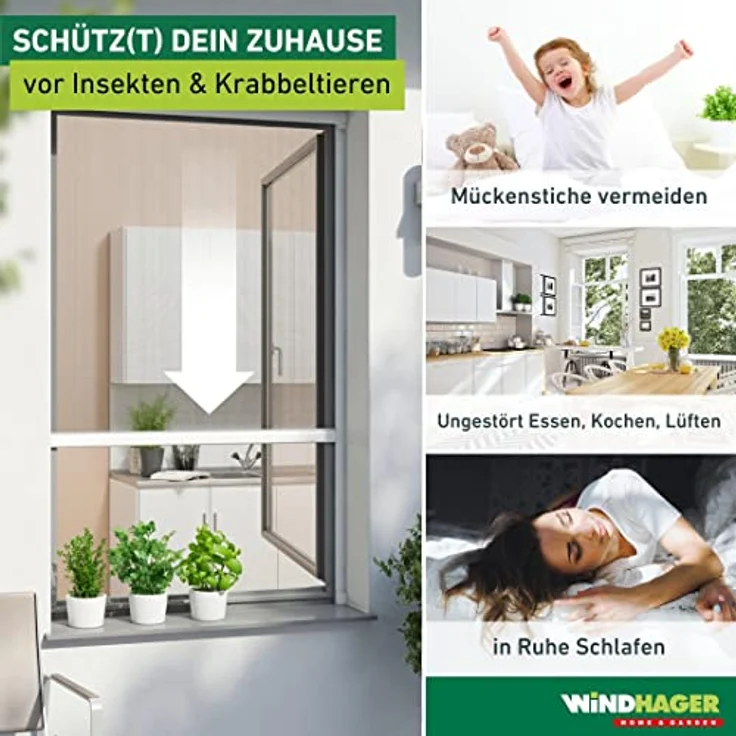 Windhager Insektenschutz Basic Rollofenster Alu, Insektenschutzrollo, Fliegengitterrollo, Selbstbausatz 160 x 160cm, weiß, 04502 – Bild 2