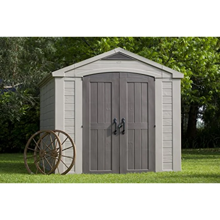 Keter Gerätehaus Factor 8x11, Beige, 15.5m³ Rauminhalt, Außenmaße (B/T/H): 256.5 x 332 x 243 cm, wetterfest, wasserdicht, UV-beständig, Outdoor – Bild 3