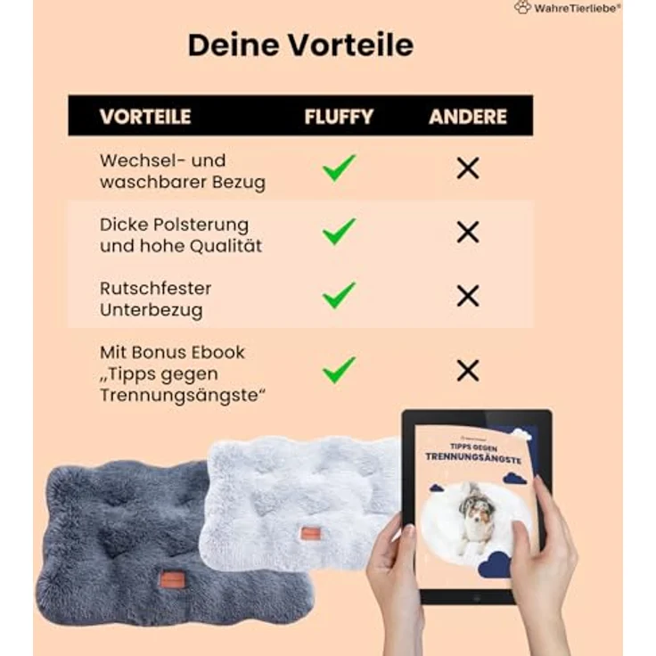 Wahre Tierliebe Premium Hundekissen Fluffy - Weiche Schlafstätte für deinen Vierbeiner - Leicht zu reinigen - Perfekt für Zuhause und unterwegs, hundebett, hundematte, hundebett waschbar – Bild 3