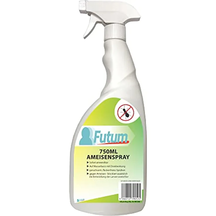 Futum 750ml Anti Ameisen Spray Hochwirksam gegen Ameisen, Larven und Eier, für Innen- & Aussenbereich, Wasserbasis, geruchsarm, fleckenfrei