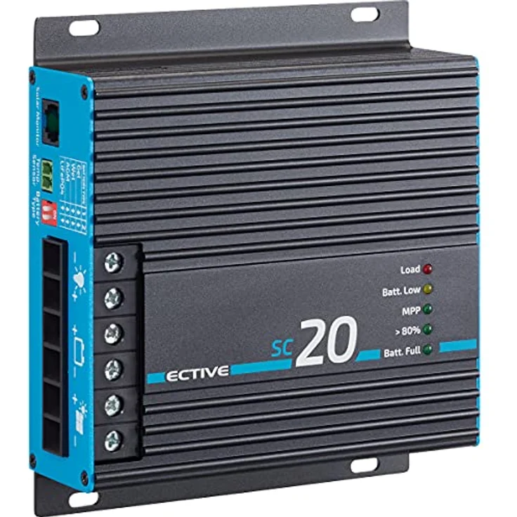 ECTIVE MPPT-Laderegler SC 20-12/24V, 20A, 240/480 Wp, 50V, mit Temperatursensor, PV Überlastungs- & Überspannungsschutz, in Schwarz - Solarregler & Ladegerät Controller – Bild 1