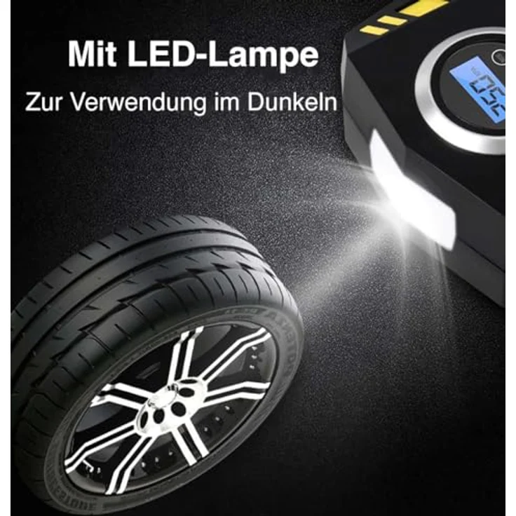 Olvy Elektrische Luftpumpe Tragbare Reifenpumpe mit 12V Motor und Digitaldisplay, schnelles Aufpumpen für PKW und Sportgeräte – Bild 2