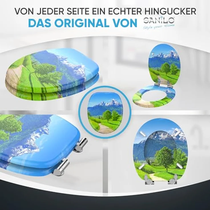Sanilo WC Sitz Alpen, Hochwertiger Toilettendeckel aus Holz mit Absenkautomatik, antibakterieller Oberfläche – Bild 6