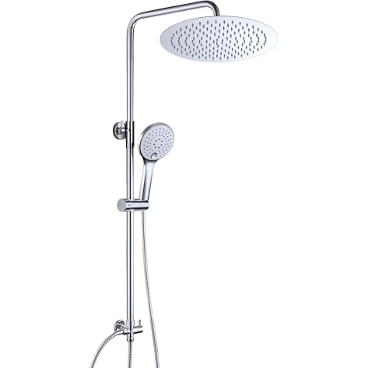 JOHO Edelstahl Duschset Duschsystem ohne Armatur, Regendusche mit 25cm Kopfbrause, verstellbarer Duschstange und Wasserspartechnik, Chrom – Bild 1