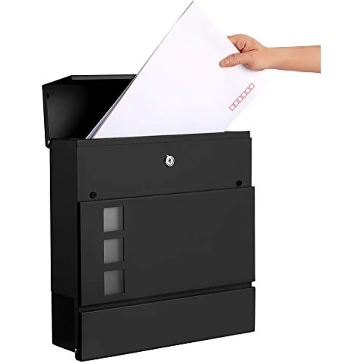 SONGMICS Moderner Briefkasten mit Zeitungshalter, Deckel, abschließbar, Schwarz GMB052B01 – Bild 3