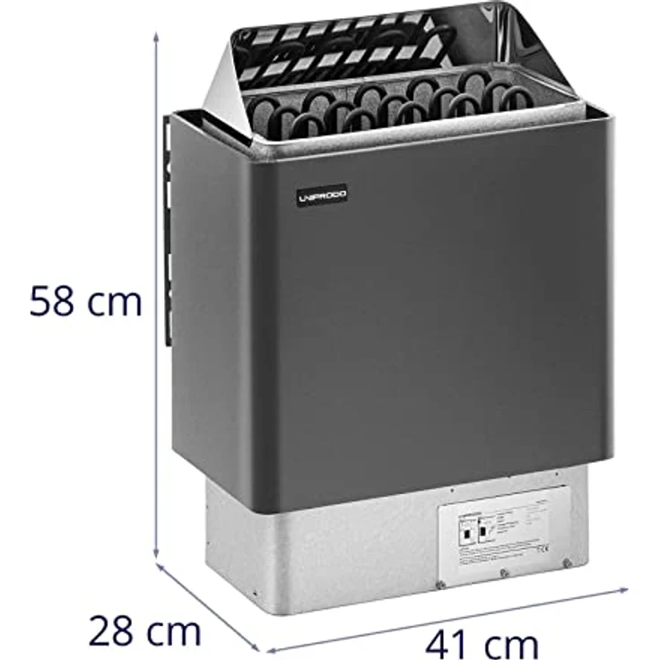 Uniprodo Saunaofen UNI_SAUNA_G8.0KW, 8 kW elektrisch für Trockensauna 30 bis 110 °C, grau/silberfarben, mit Überhitzungsschutz und Thermostat – Bild 2