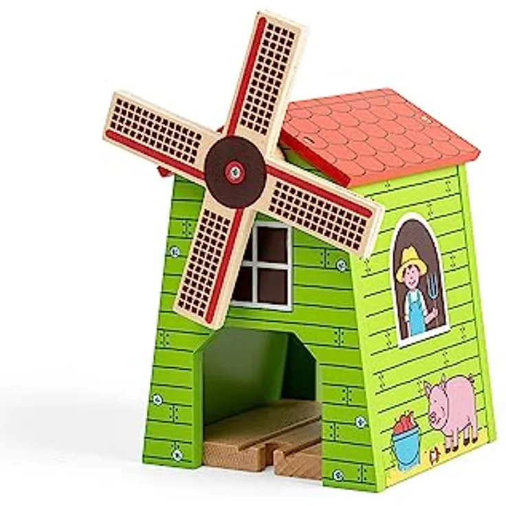 Bigjigs Rail Ländliche Windmühle, hochwertige Holzspielzeug für Kinder ab 3 Jahren, Höhe 220mm