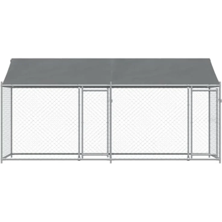vidaXL Hundezwinger mit Dach und Türen Grau 4x2x2 m Verzinkter Stahl – Bild 4