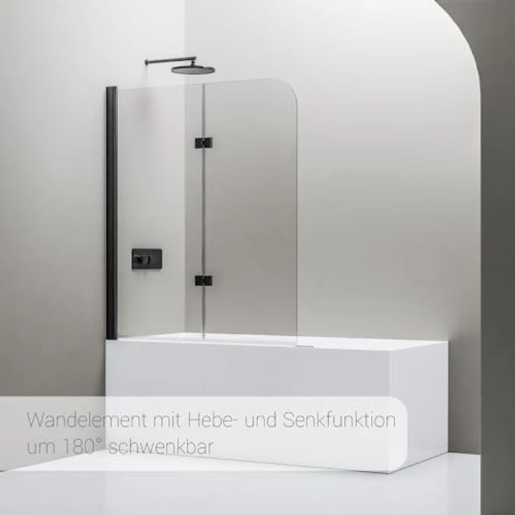 BERNSTEIN Schwenkbarer Badewannenaufsatz Duschabtrennung NT209, 2 Glaselemente, 6 mm Nano Echtglas, 120 x 140 cm, Profilfarbe Schwarz matt – Bild 3